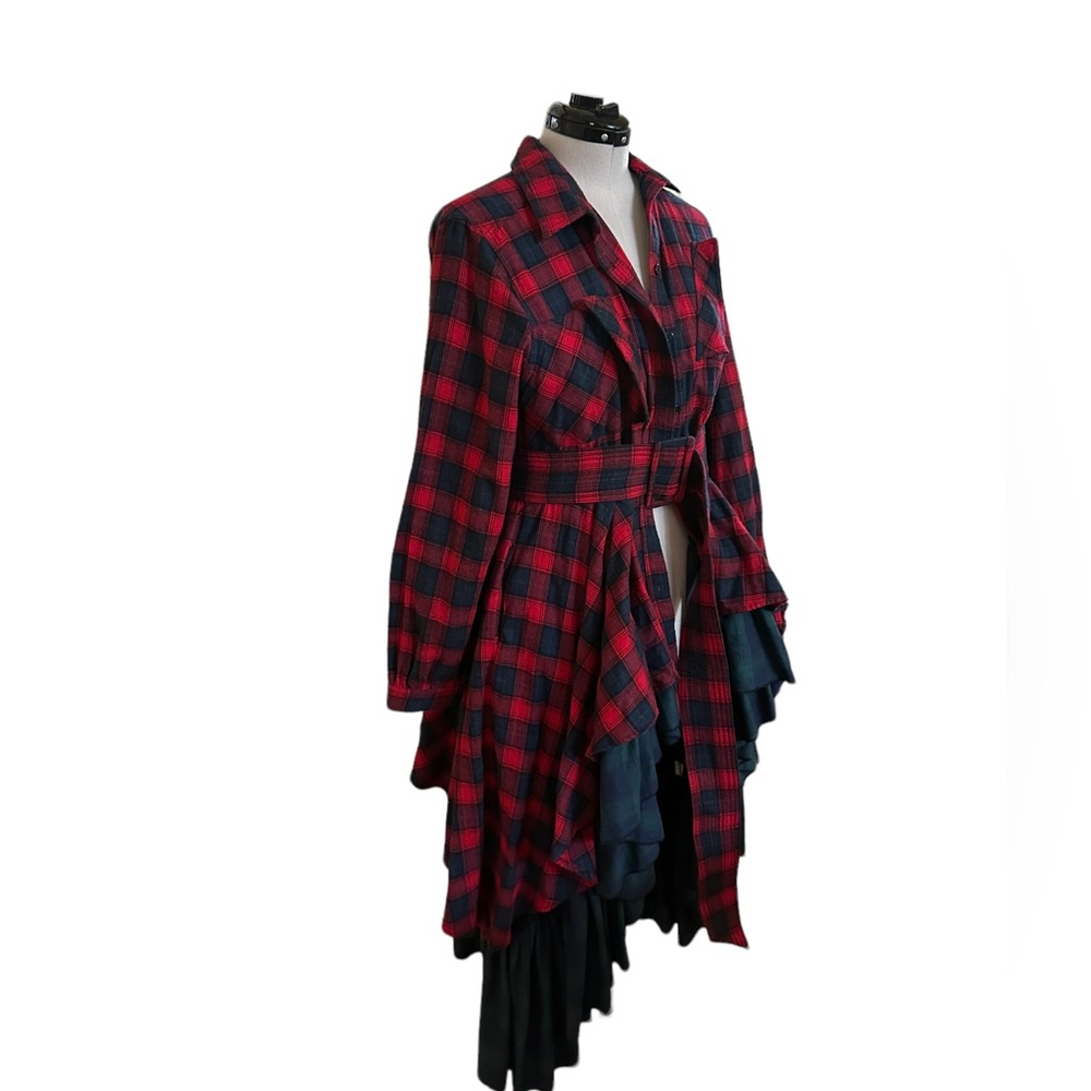 Unique plaid dress/trenchcoat in sz XL withe wide waist belt (C5) - Picture 2 of 10